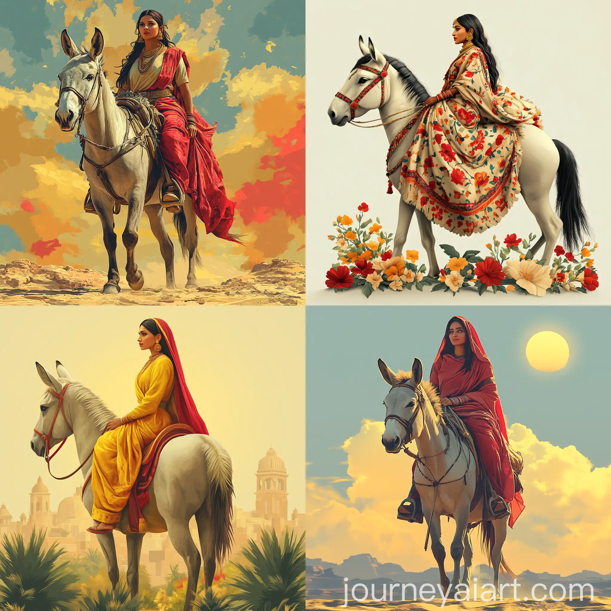 Expressive-Indian-Tribal-Woman-Riding-Donkey-in-Traditional-Dress