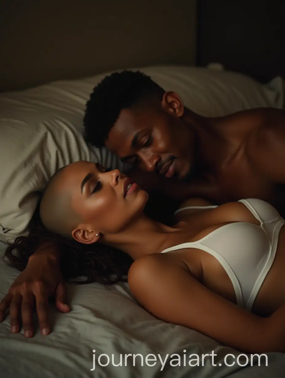 Intimate-Nighttime-Scene-of-a-Black-Woman-and-a-White-Man-in-a-Cozy-Bedroom
