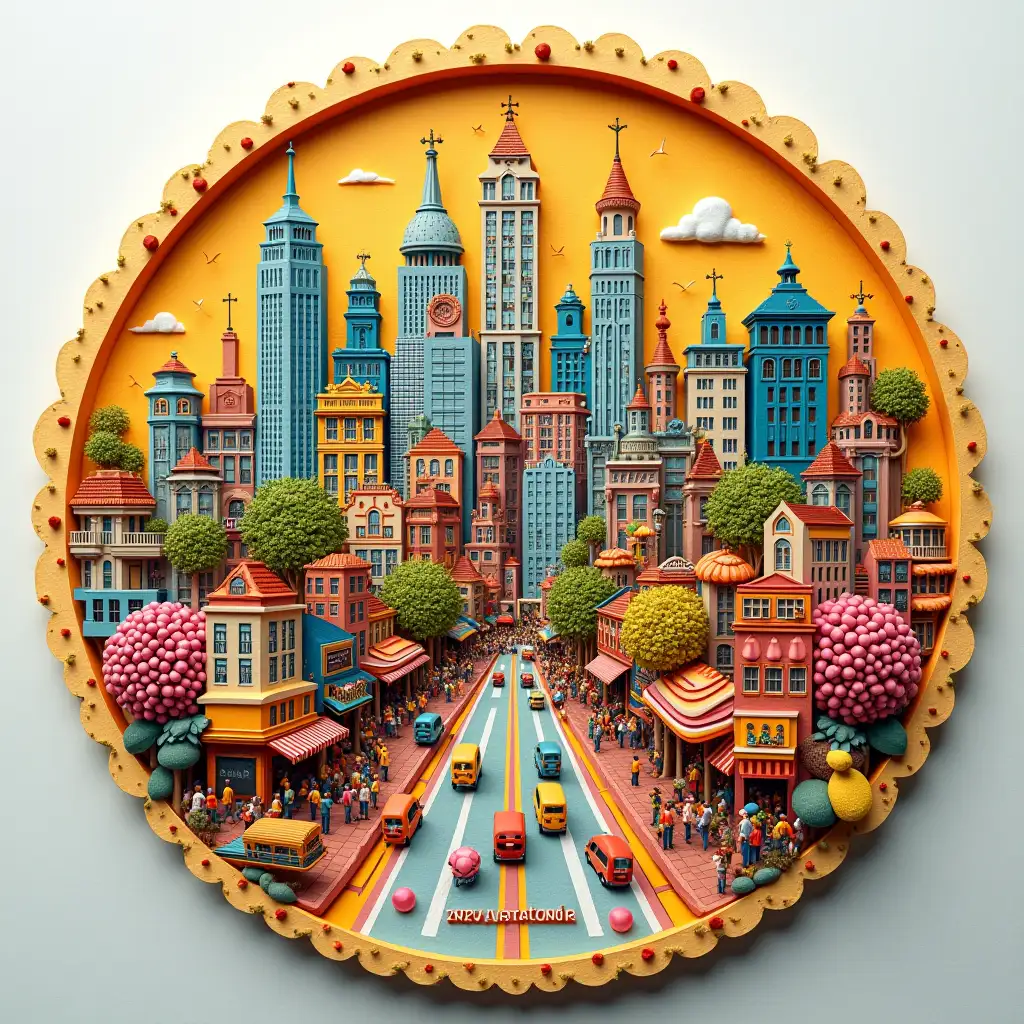 Whimsical-Cityscape-on-a-Taco-A-Playful-NYC-in-Pointillist-Style