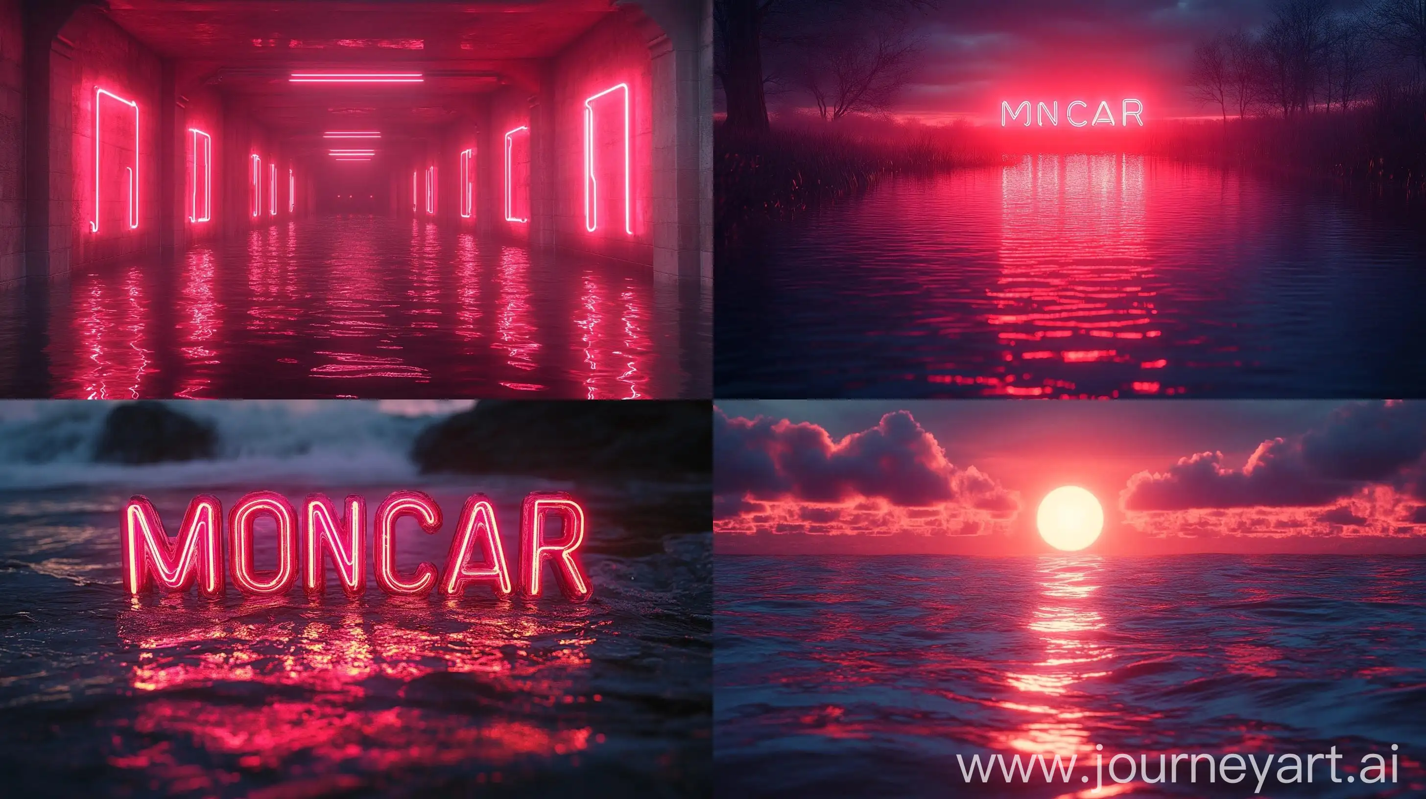 Neon-MONSCAR-Letters-Floating-in-Water-at-Night