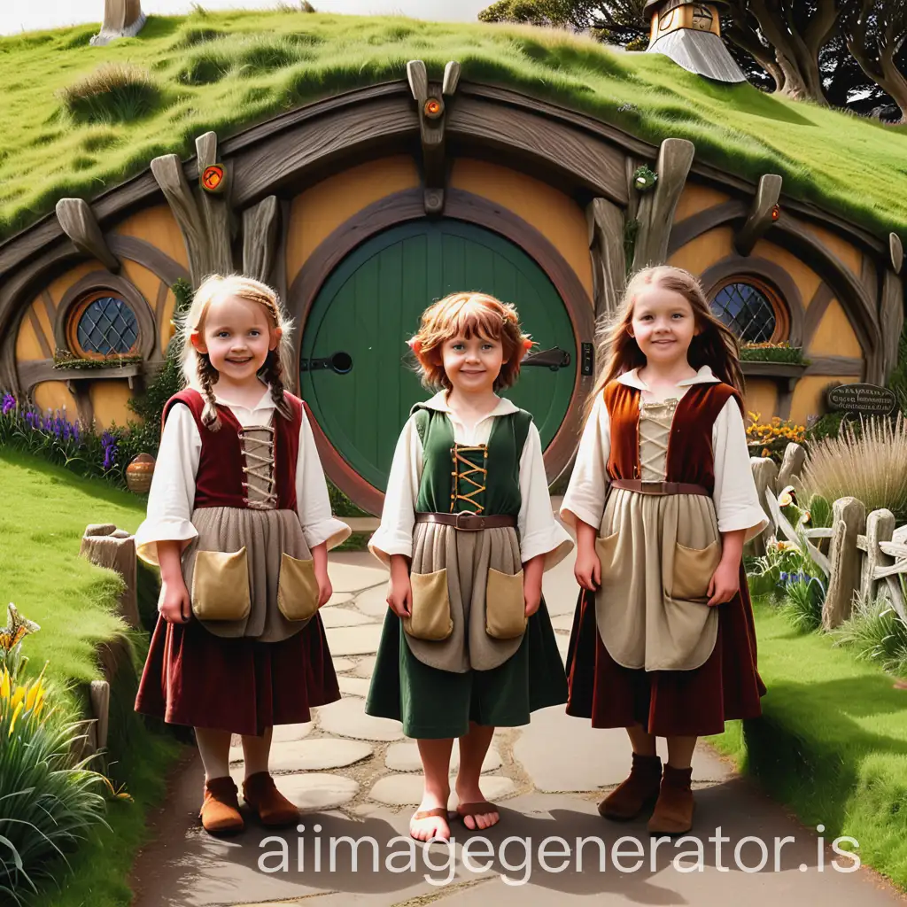 Three little hobbit girls, aged 7 in Hobbiton