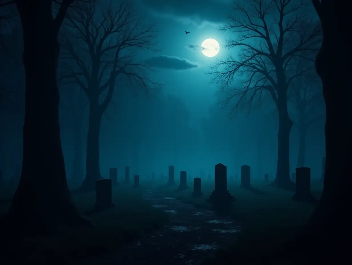 Graveyard in the spooky night forest - Halloween background