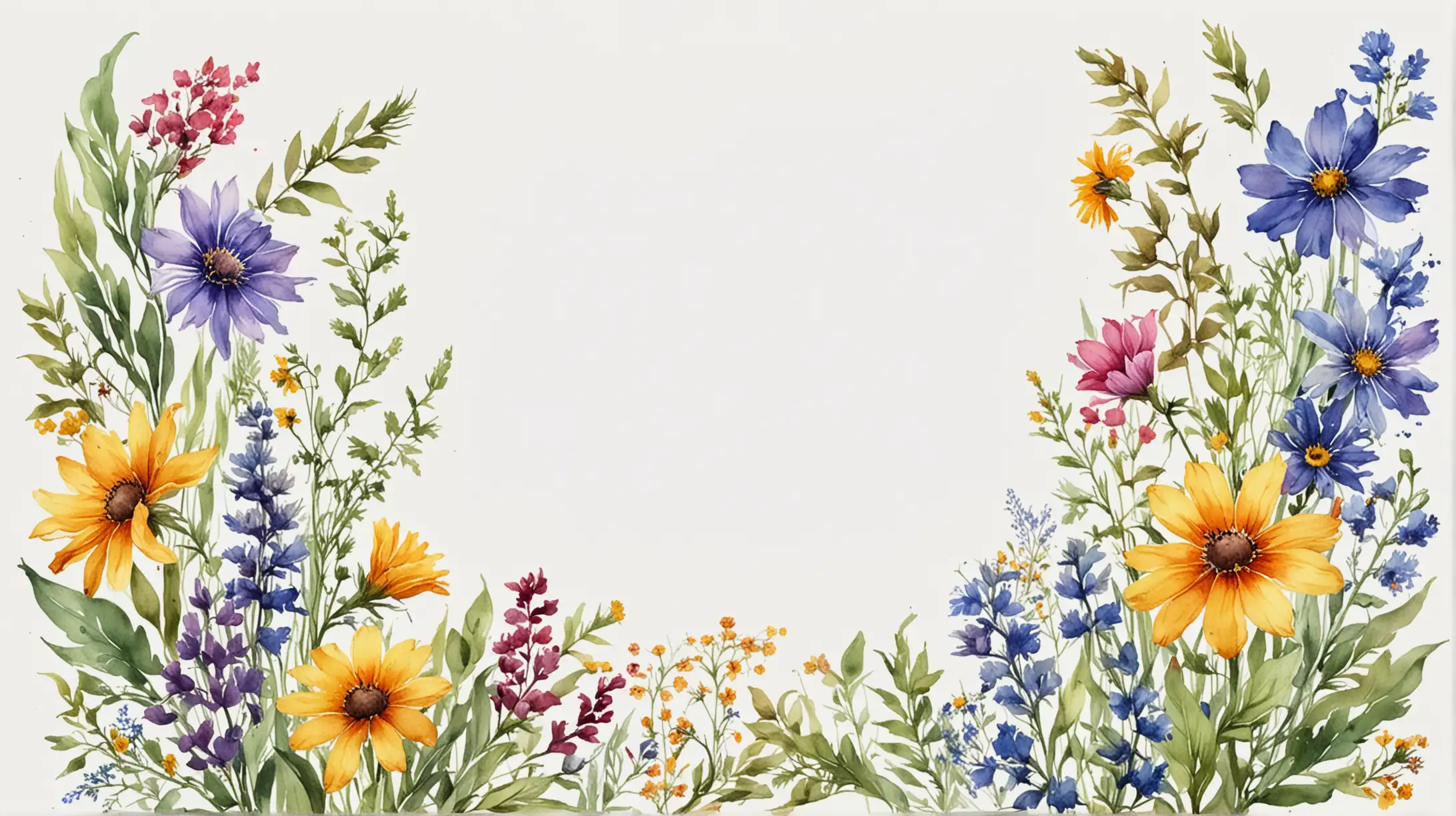 Watercolor Wildflower Corner Border on White Background