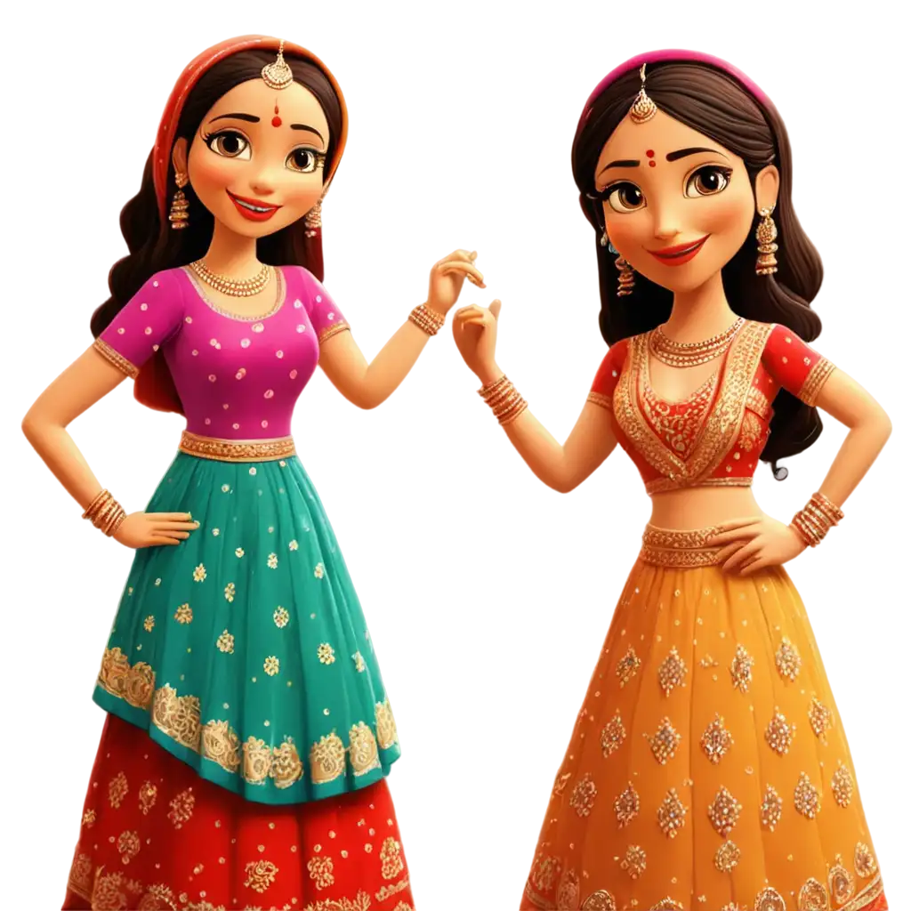 Dulhan-in-Ladies-Sangeet-Cartoon-PNG-Perfect-for-Wedding-Celebrations-and-Invitations