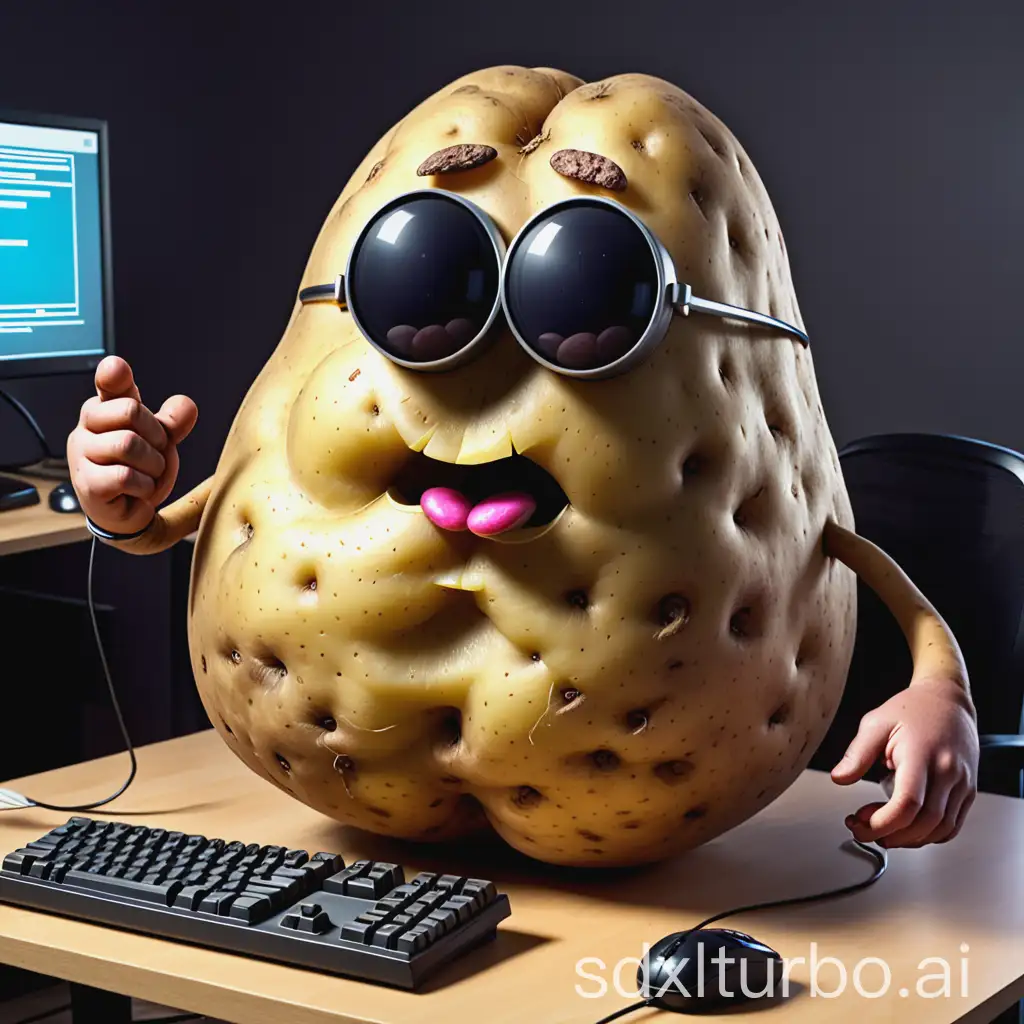 big potato playing computer game