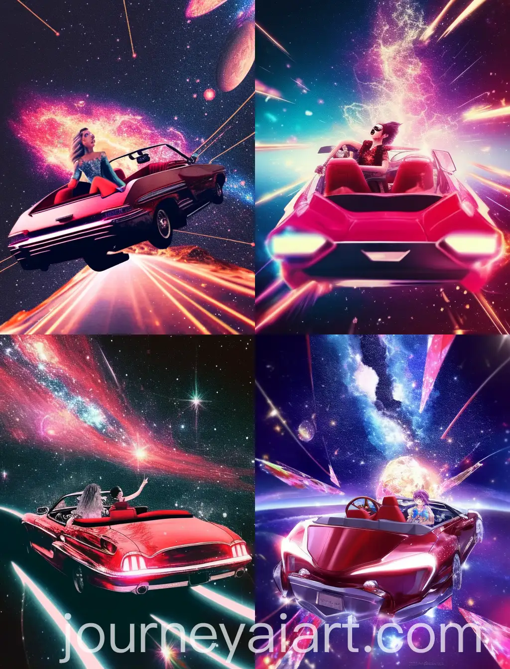 Futuristic-Girl-in-Red-Convertible-Driving-Through-Cosmos