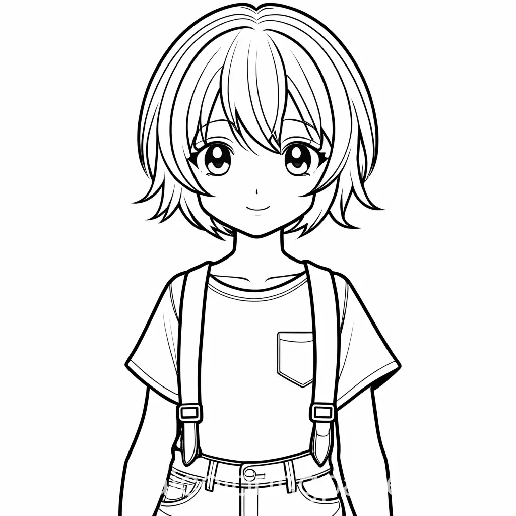 Anime-Coloring-Page-Cute-10YearOld-Girl-in-Casual-Attire