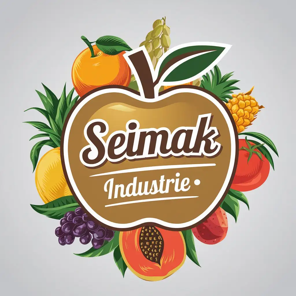 LOGO Design for SEIMAK INDUSTRIE Vector Logo with Fruits like Pomme Orange Raisins Ananas Tomate and Papaye on Clear Background