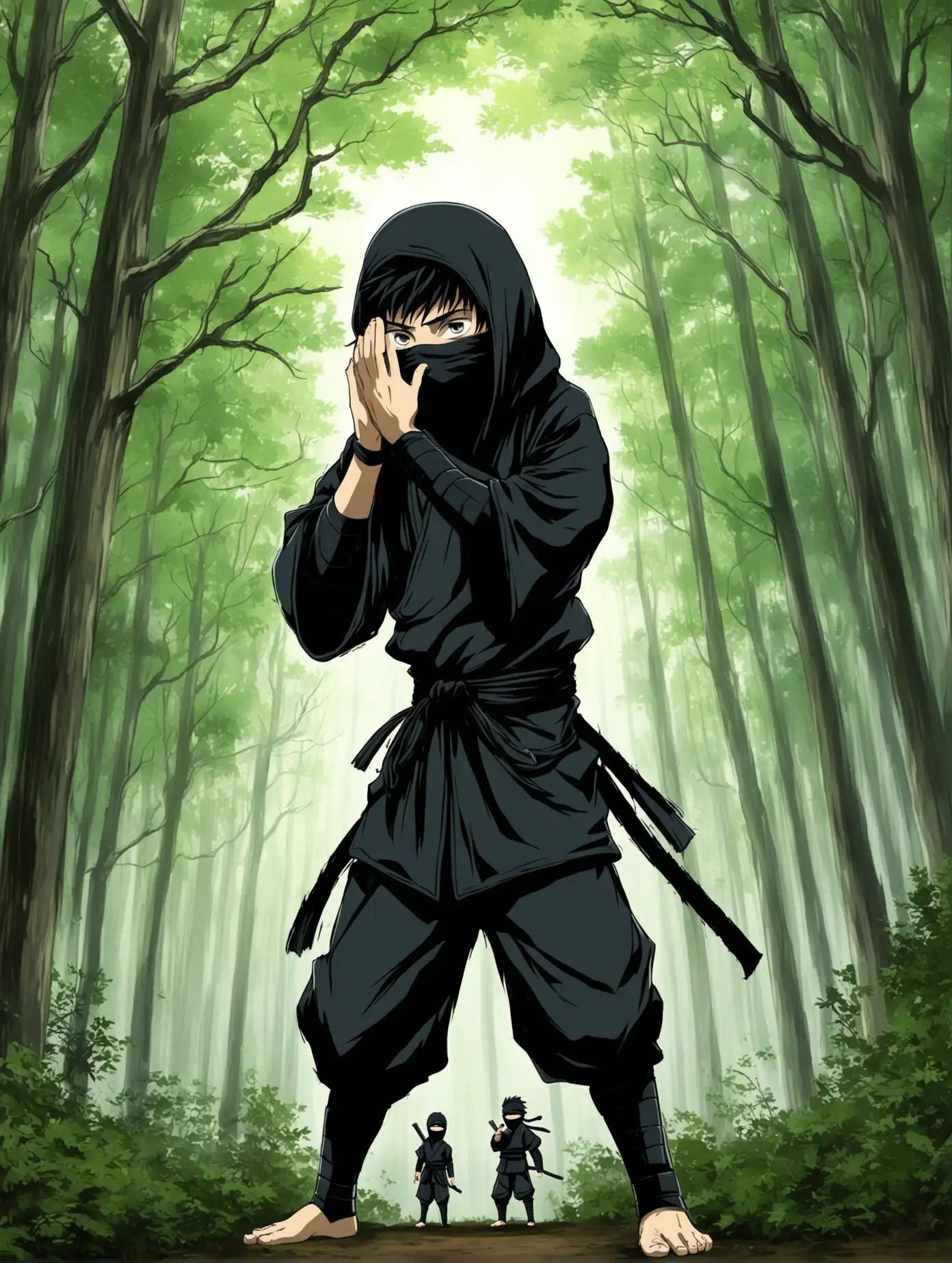 Young-Ninja-Boy-Standing-in-the-Woods-with-Winds-Surrounding-Him