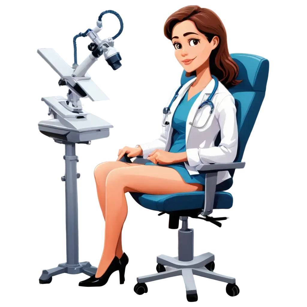 Cartoon-Style-PNG-Image-of-a-Girl-Doctor-Sitting-Near-MRI-Apparatus