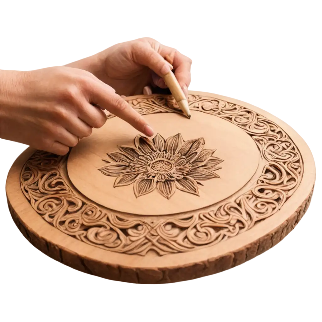 A hand sketching a monabat wood carving floral table