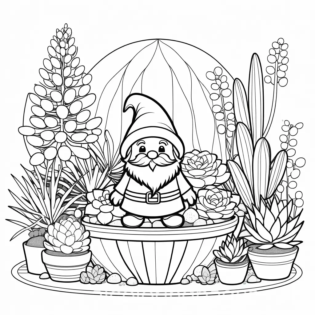 Easy-Coloring-Page-of-Succulents-with-a-Gnome-in-a-Bedroom-Setting