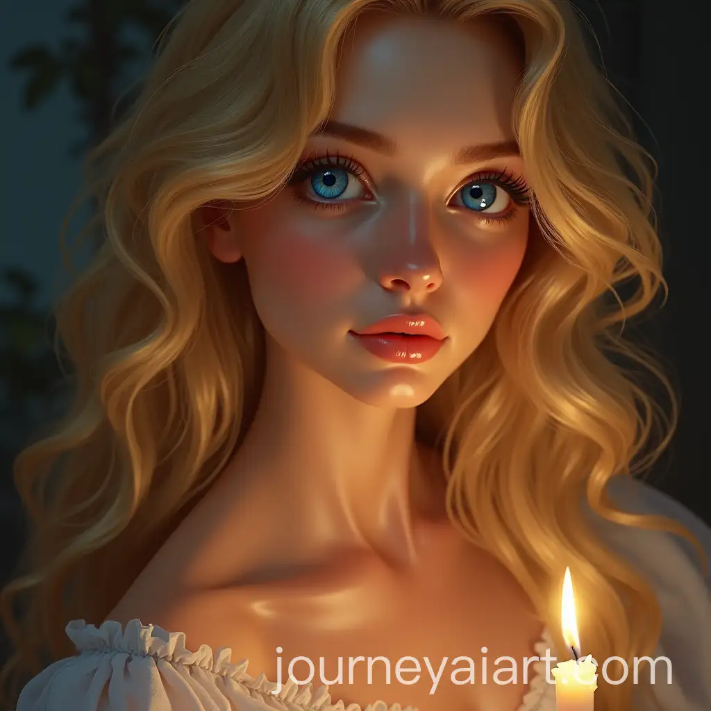 Elegant-Woman-with-Sapphire-Eyes-and-Golden-Hair-in-Candlelight-Portrait