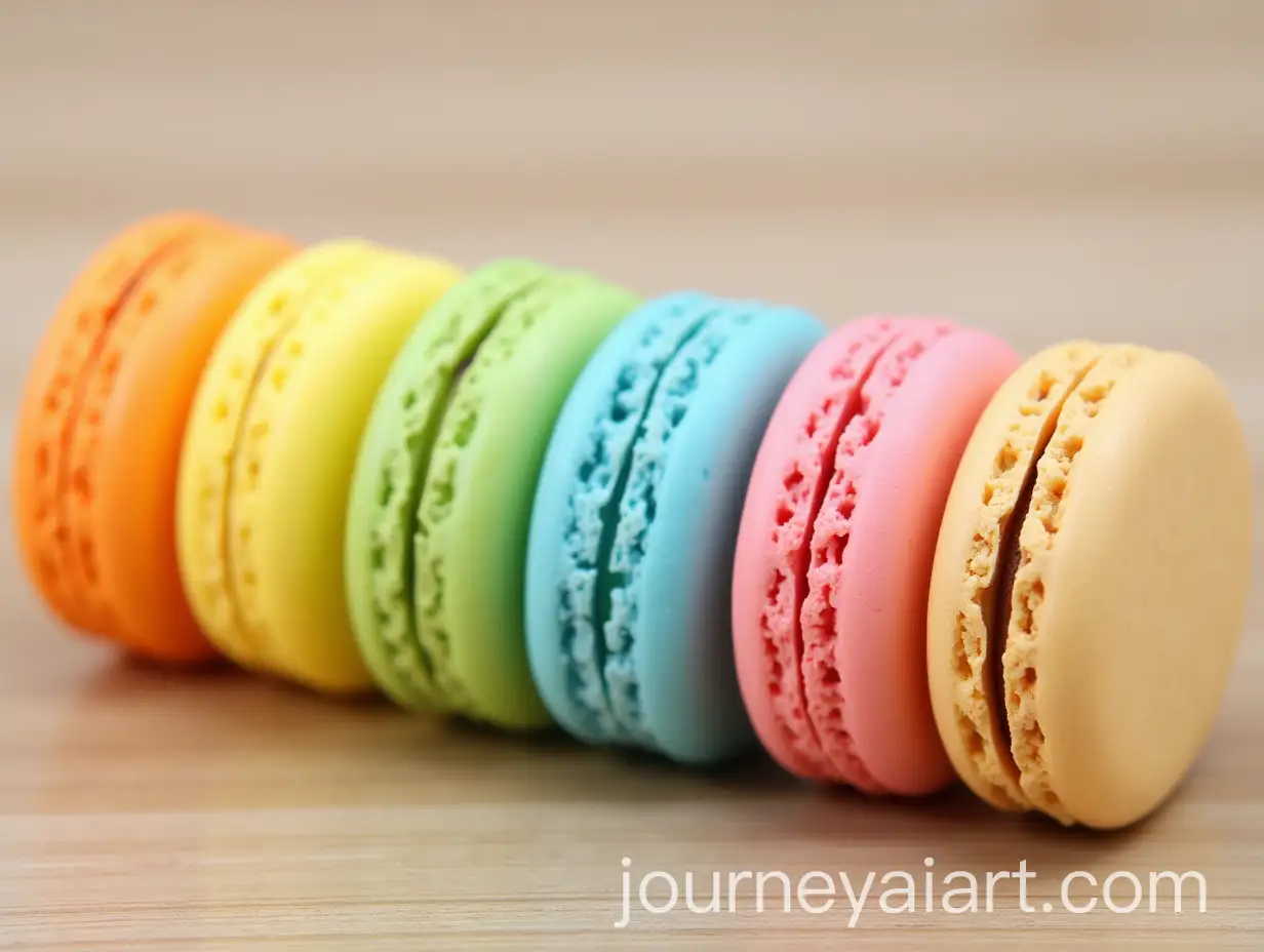 Assorted-Pastel-Macarons-Arranged-on-Wooden-Surface
