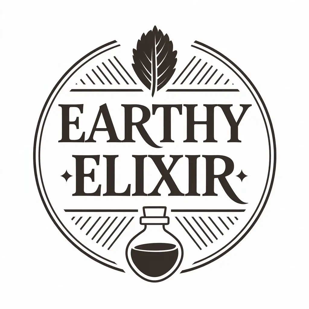 Organic Leaf and Potion Bottle Logo for Earthy Elixir Brand