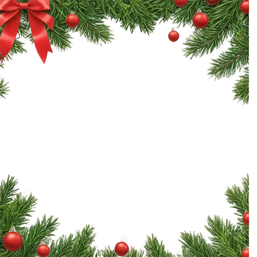 Christmas-Ball-Ribbon-Pine-Branches-and-Green-Leaves-Border-PNG-Perfect-for-Holiday-Designs