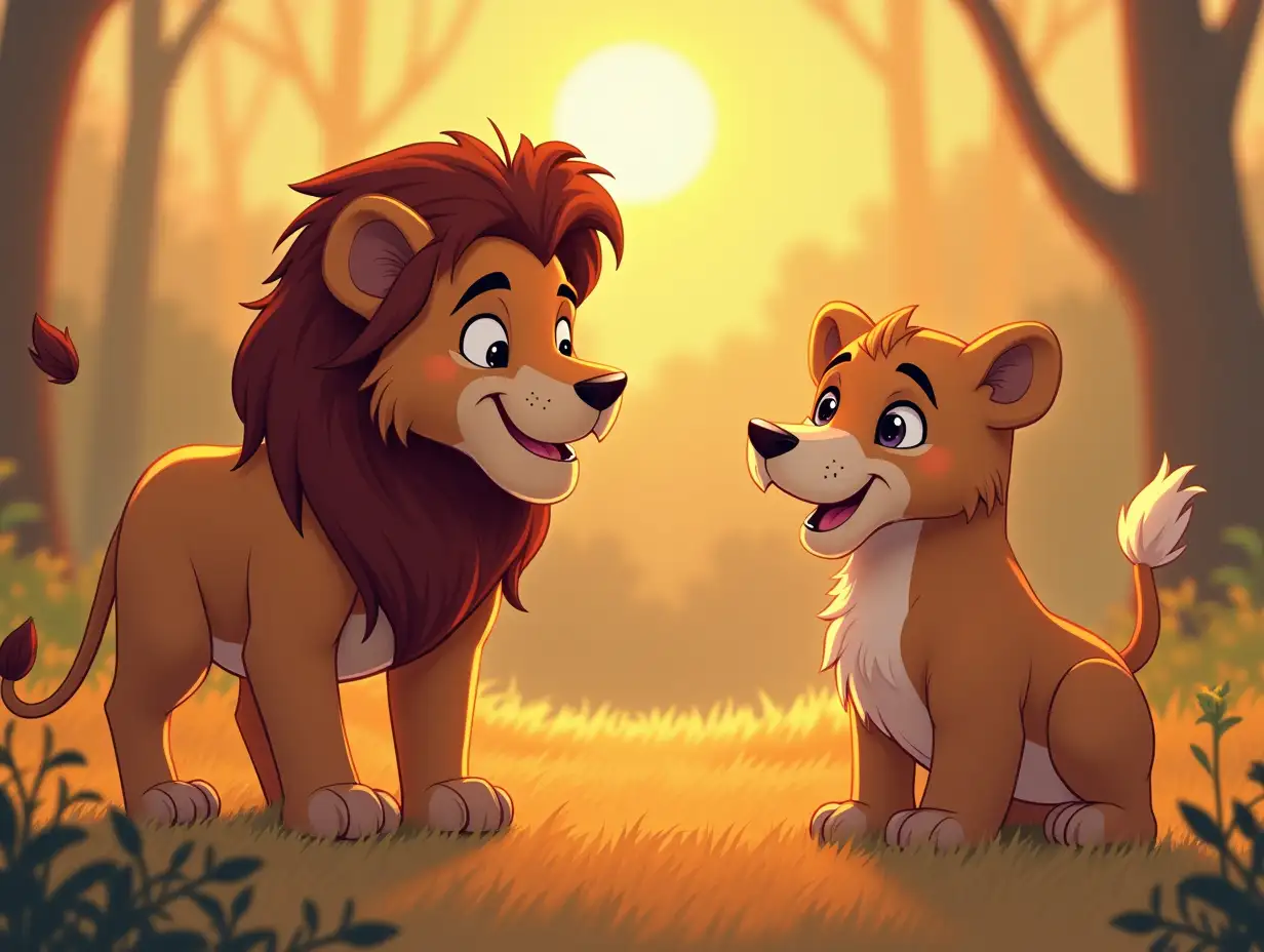 Create an animated image of a lion and a dog