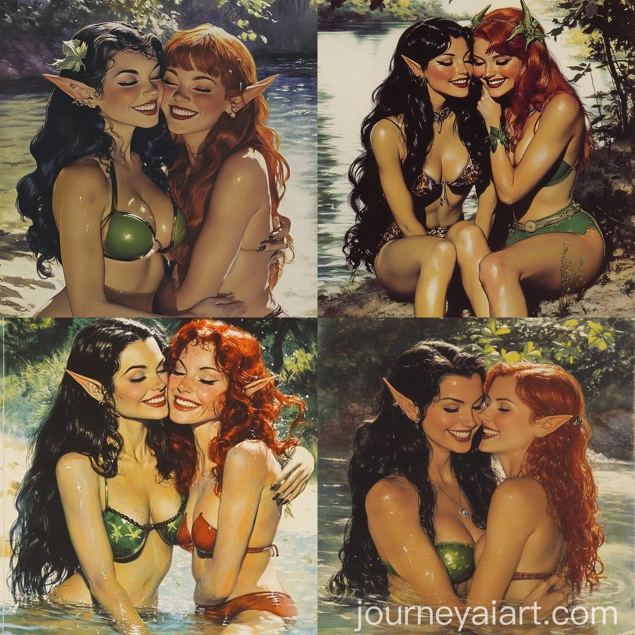 Fantasy-Elf-Embracing-RedHaired-Woman-by-the-Lake