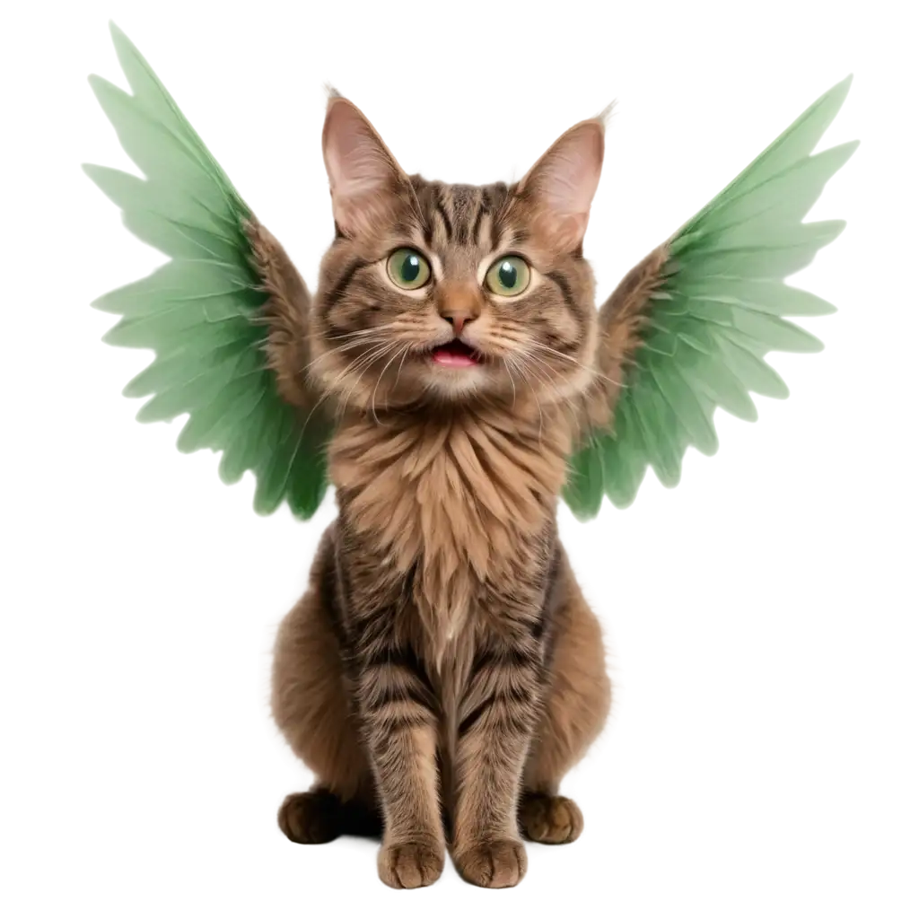 cat with wings wide smile green teeth green eyes