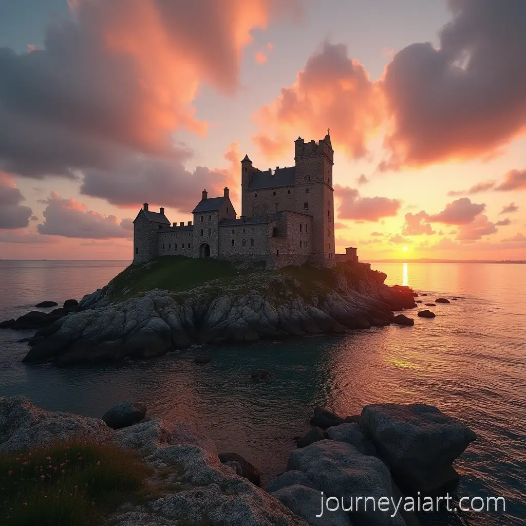 AncientCastle-ruins-sunset-Castle-Ruins-by-the-Sea-at-Sunset