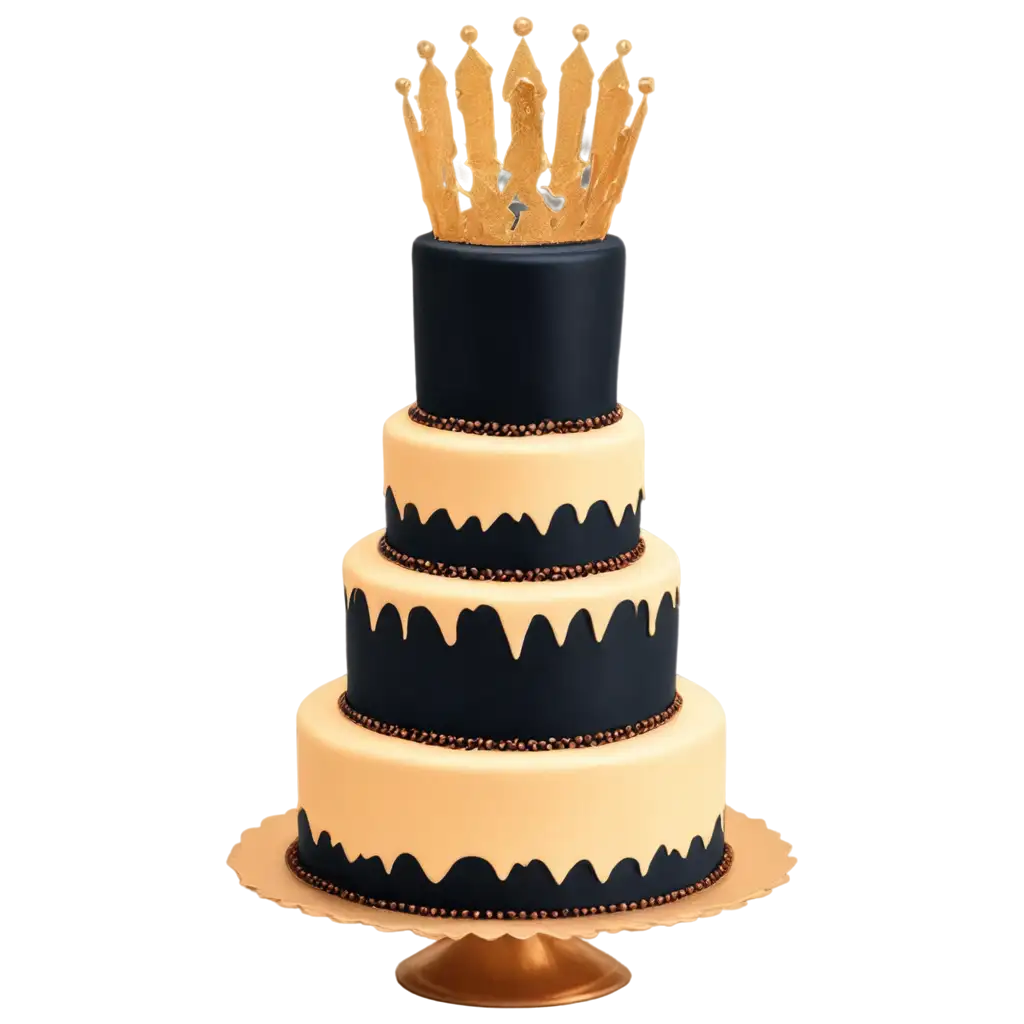 Premium-4Level-Birthday-Cake-PNG-in-Cream-Golden-and-Black-Colors-Perfect-for-Celebrations