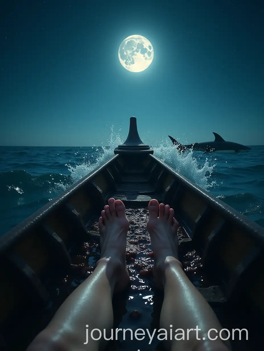 Nighttime-Boat-View-with-Blood-and-Sharks-Under-Full-Moon