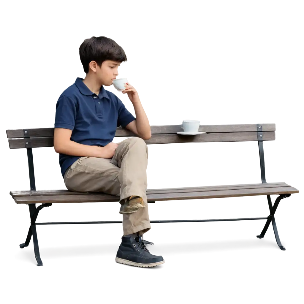 Young-Boy-Drinking-Tea-with-Smoke-by-a-Bench-PNG-Image-for-Tranquil-and-Serene-Visuals