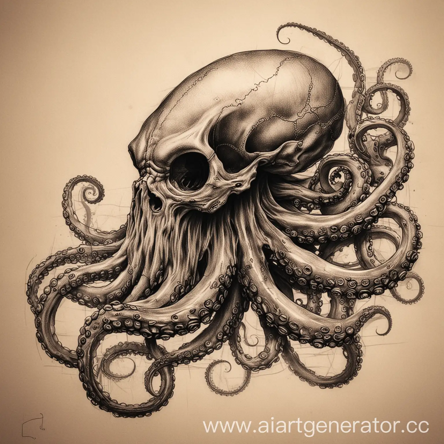 Tattoo-Sketch-Octopus-with-Skull-Profile