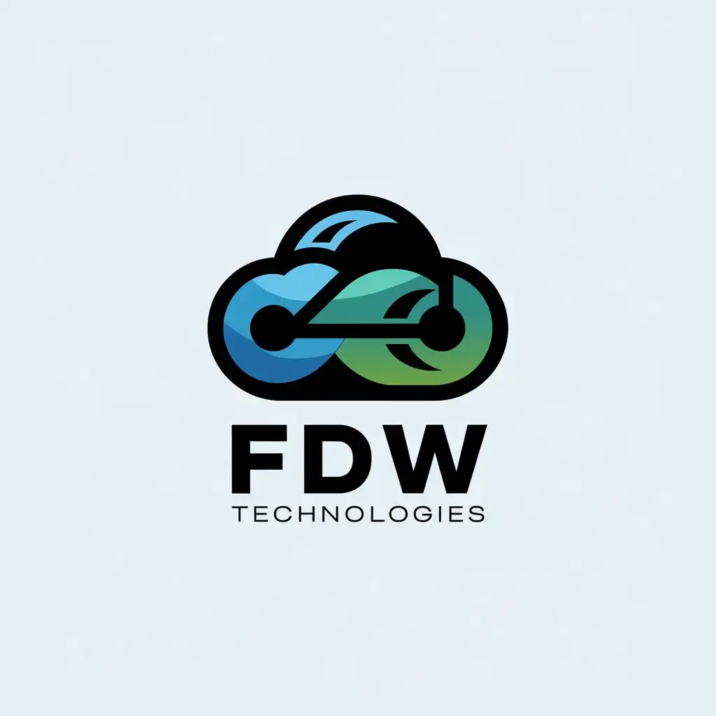 LOGO Design for FDW Technologies Sleek Cloud Tech with Blue Green Black and White Theme