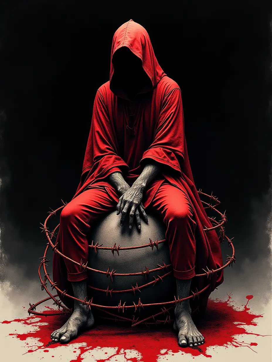 Haunting-Gothic-Red-Hood-on-Coiled-Sphere-with-Barbwire-in-Apocalyptic-Scene