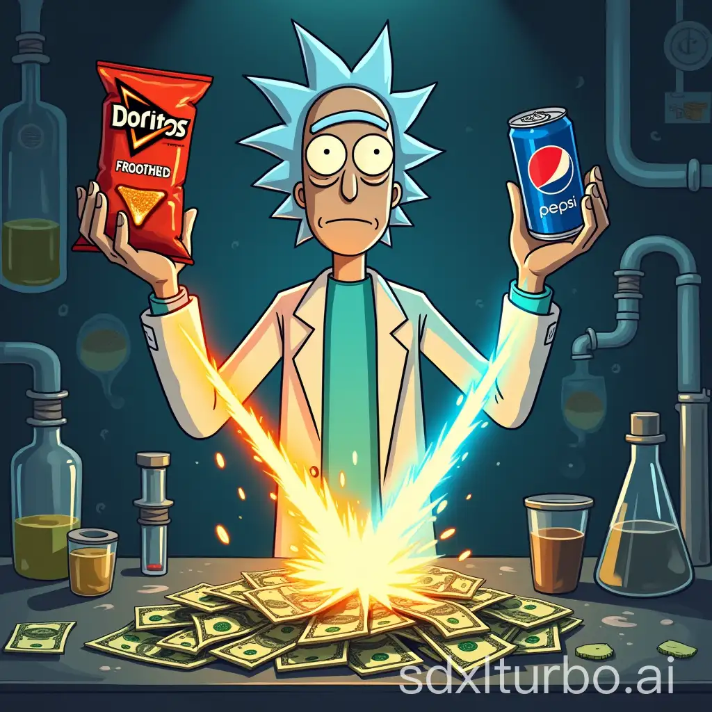 Scientist-in-CERN-Laboratory-Creating-Money-with-Doritos-and-Pepsi