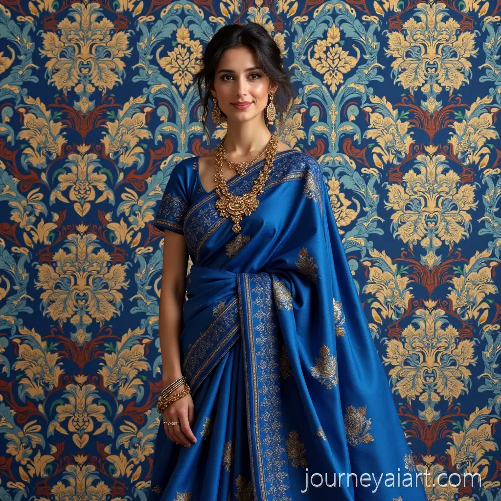 Traditional-Indian-Woman-inAI-Art-Prompt-Expansion-Creative-Blue-Jacquard-Saree-Design