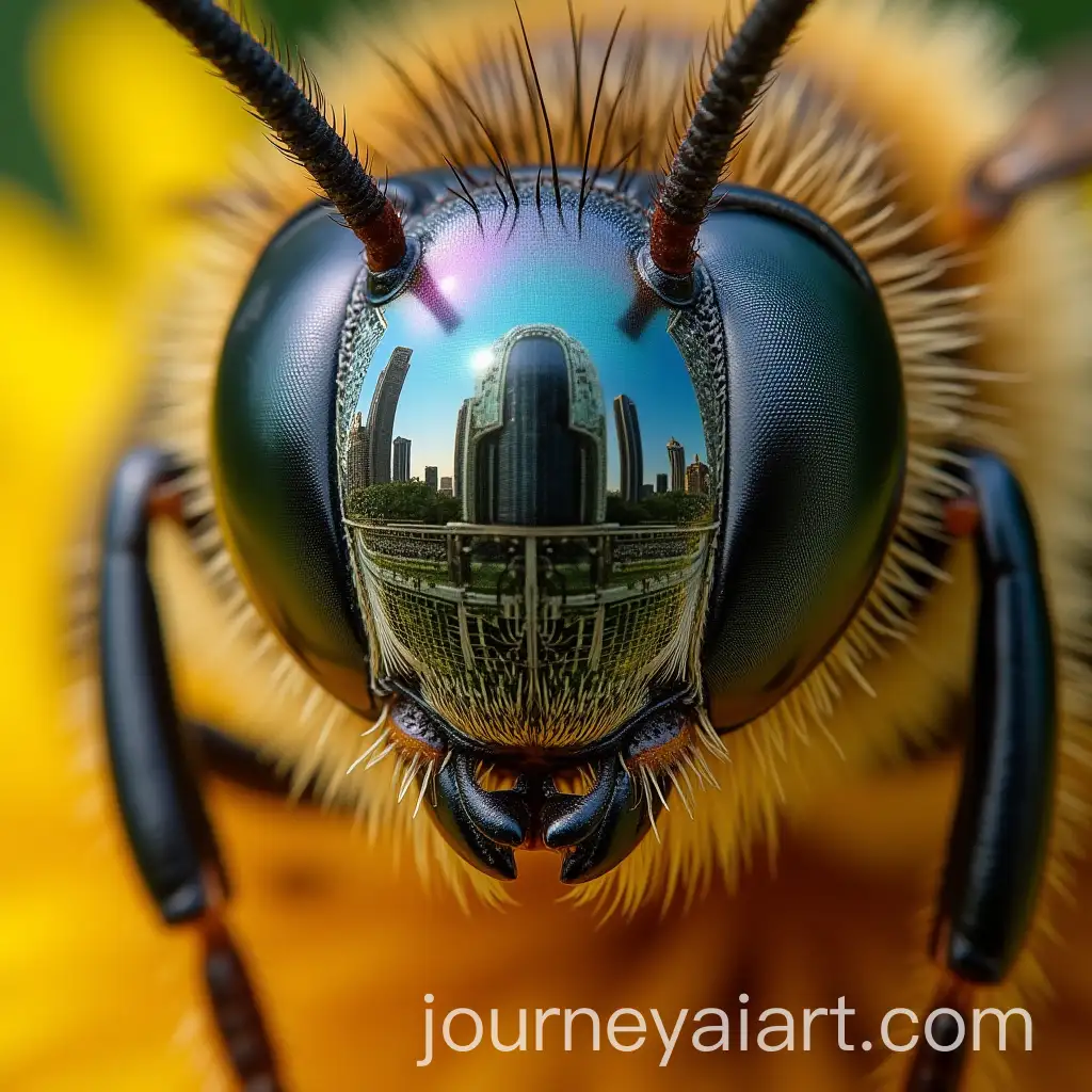 Reflection-of-City-Skyscrapers-in-a-Bees-Eye