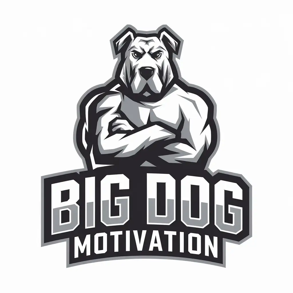 LOGO Design for Big Dog Motivation Vector Illustration with Strong Dog and Crossed Arms Theme