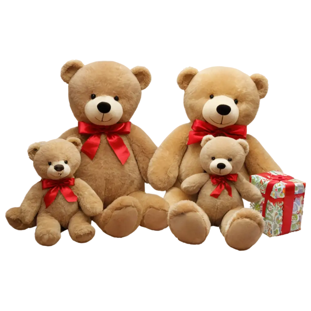 PNG-Image-of-Two-Big-Plush-Bears-and-Two-Small-Plush-Bears-with-Gifts-Perfect-for-Holiday-and-GiftThemed-Designs