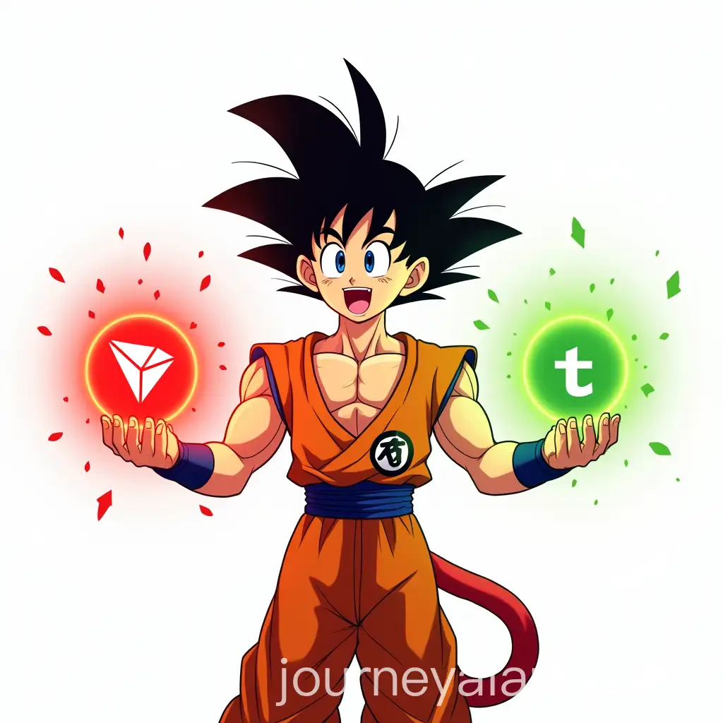 AI-Art-Prompt-ExpansionAnimestyle-Saiyan-Character-with-Glowing-Spheres-and-TronUSDT-Logos