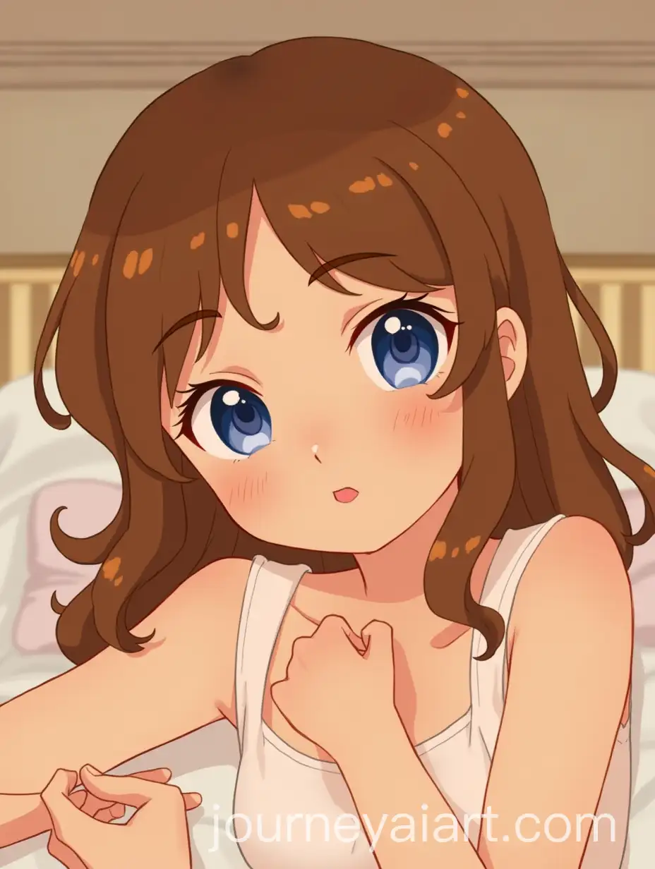 Whimsical-Anime-Portrait-of-Girl-with-Wavy-Brown-Hair-in-Cozy-Bedroom