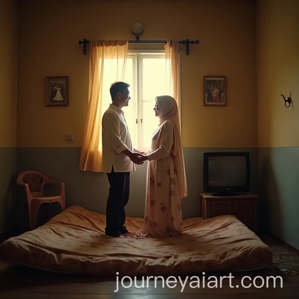 NewlywedAI-Image-Prompt-Expansion-Malay-Couple-in-a-Humble-Home-Smiling-Happily-Amidst-Simplicity