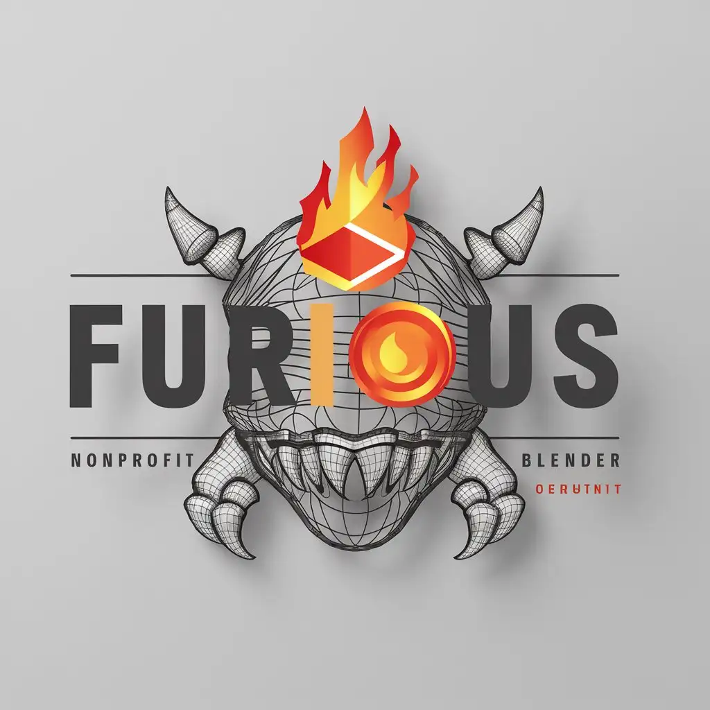 a logo design,with the text "Furious blendeR", main symbol:Polygons on fire, wireframe, Teeth and claws,Moderate,be used in Nonprofit industry,clear background