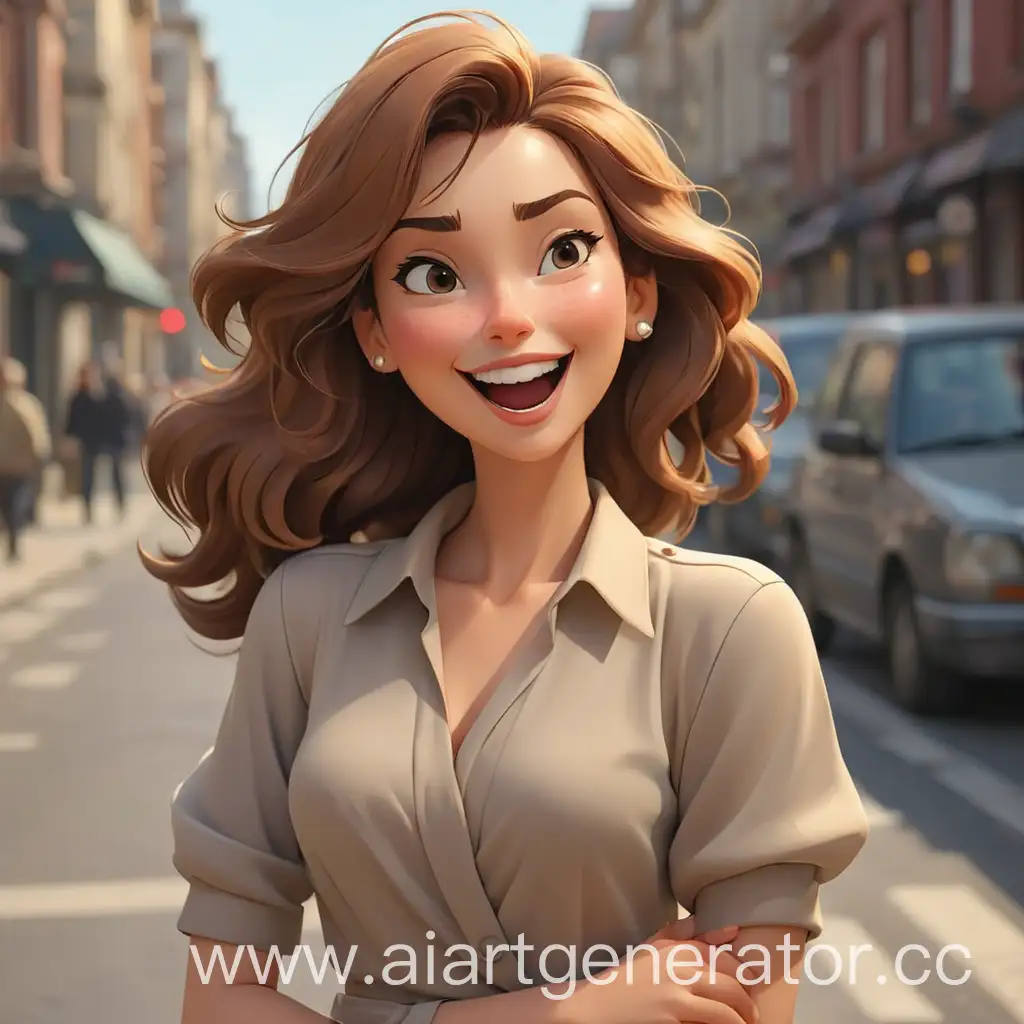 Elegant-Cartoon-Woman-Winking-Happily-on-the-Street