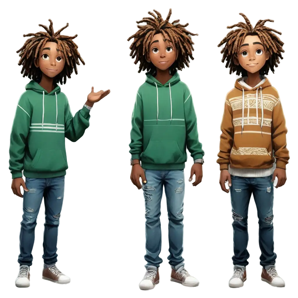 Young black male with locs with a coogie sweater full body anime style