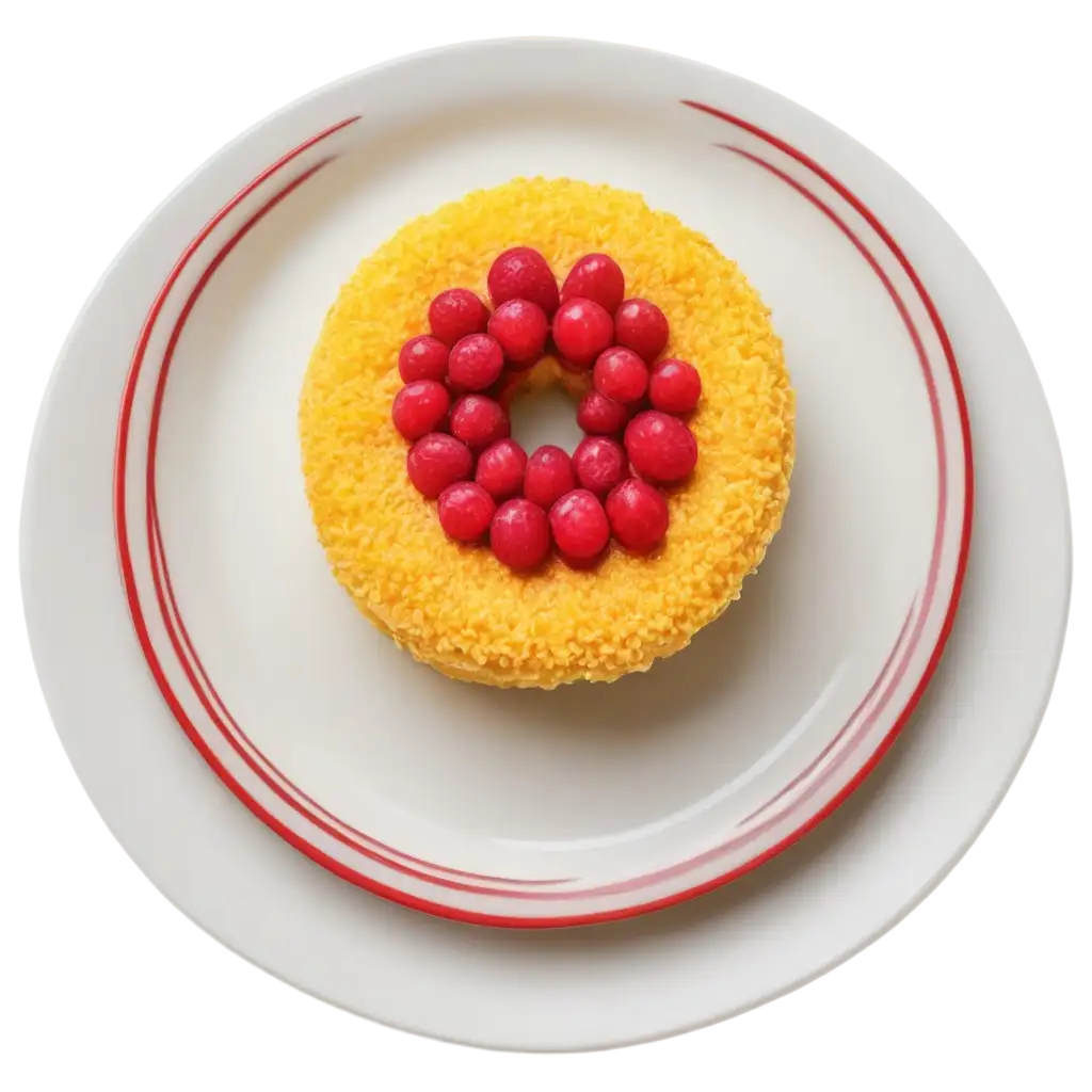 Yellow-and-Red-Cake-on-a-White-Plate-Top-View-PNG-Image-for-Creative-Use