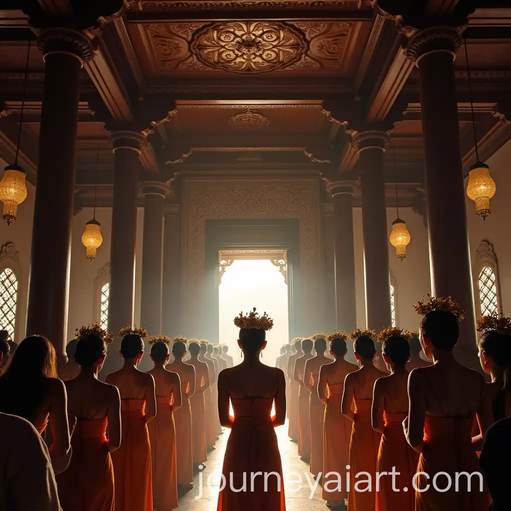 Traditional-Ceremony-with-Lotus-Motifs-and-Flower-Crown-in-Morning-Light