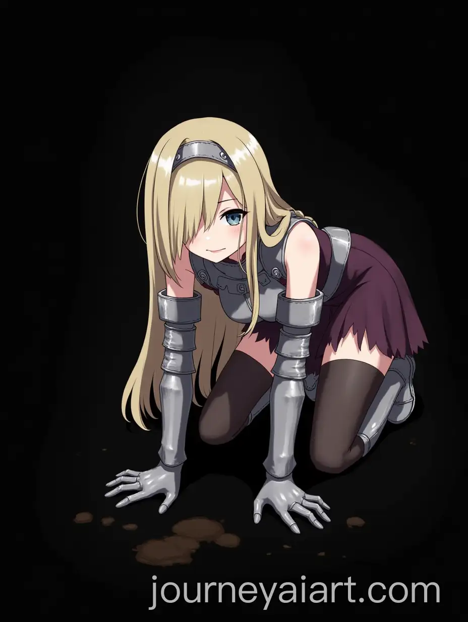 Solo-Kyrieshielder-in-Armored-Dress-Crawling-with-Smiling-Expression
