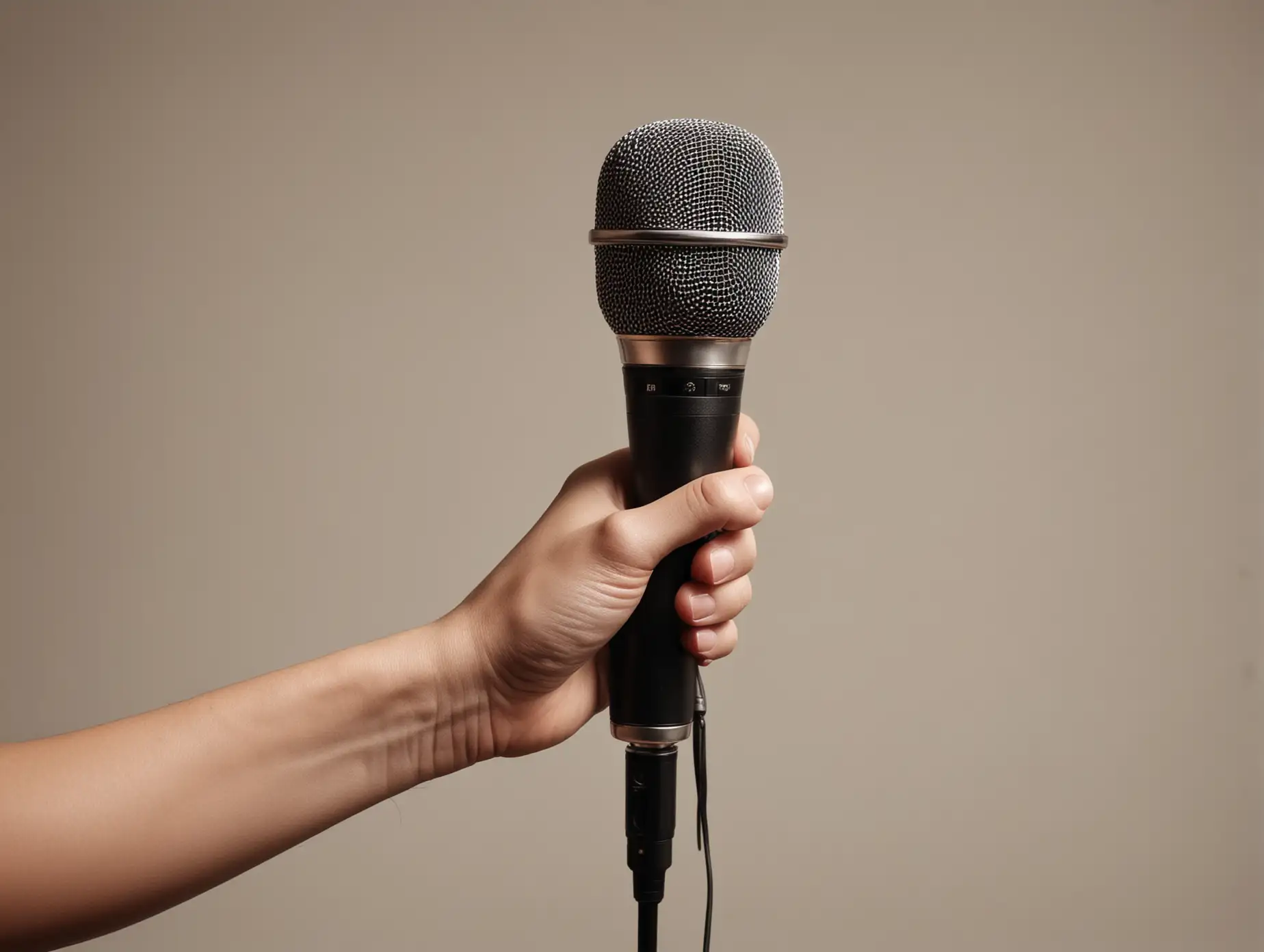 Woman-Holding-Microphone-in-Cinematic-Lighting