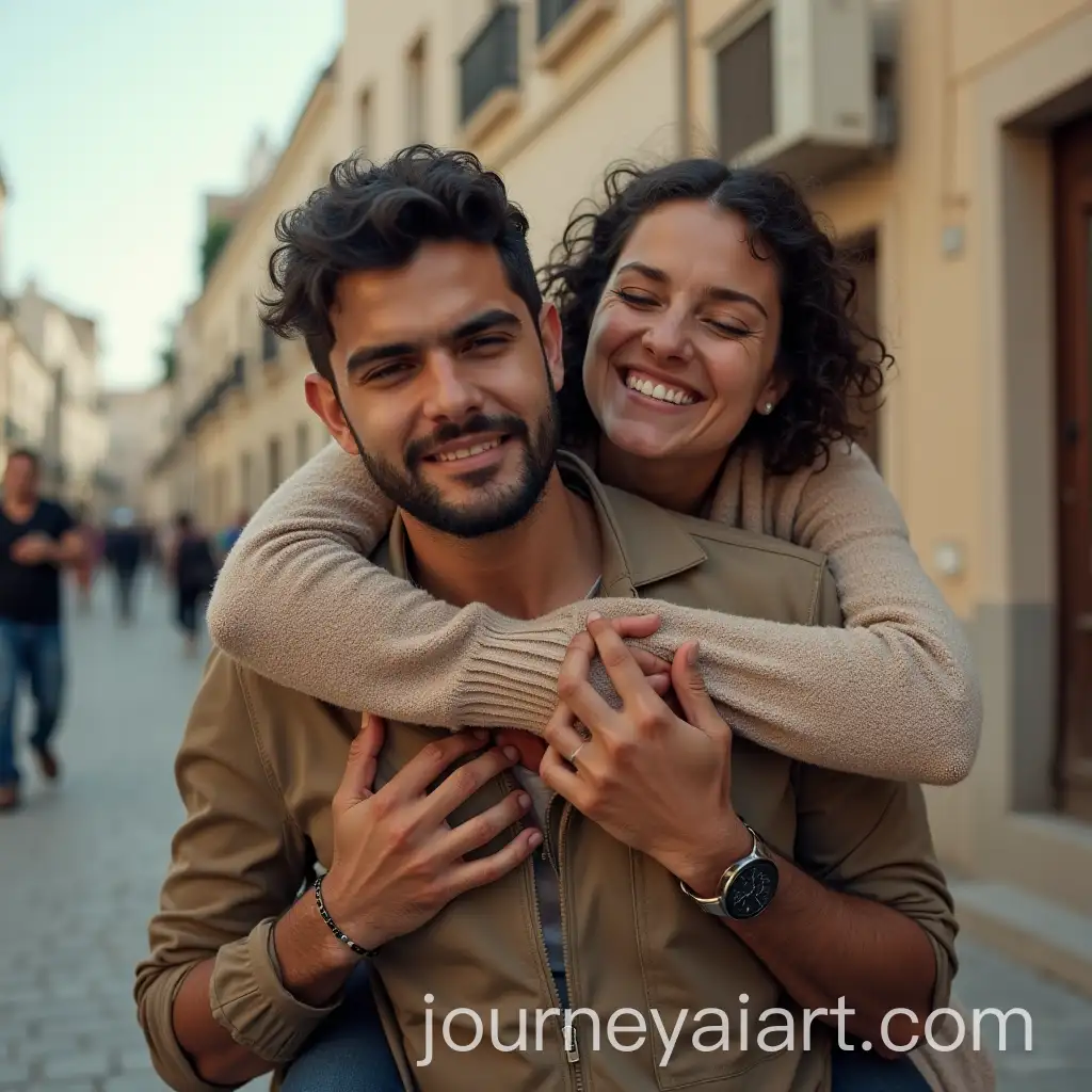 Middle-Eastern-Woman-Shouting-While-Being-Carried-on-a-Mans-Shoulder