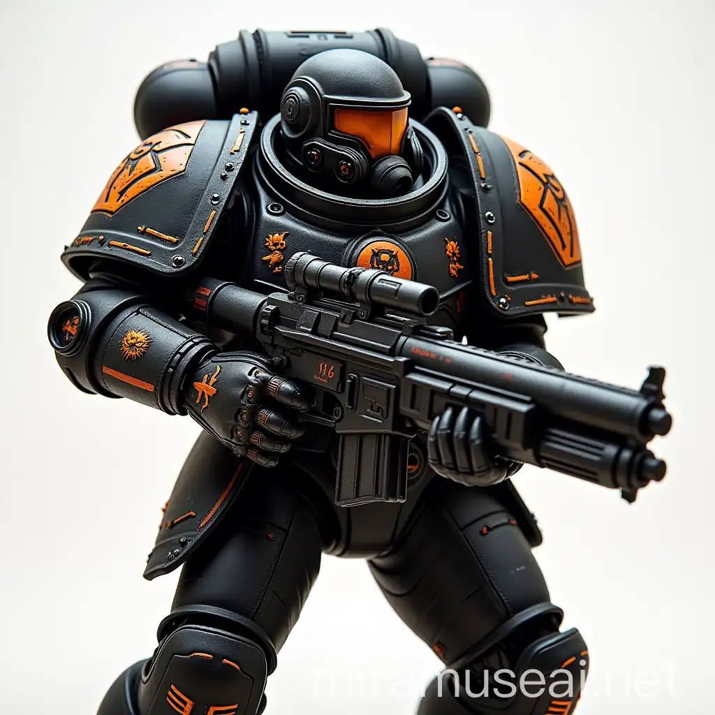 Primaris Space Marine in Black and Orange Armour with Plasma Gun