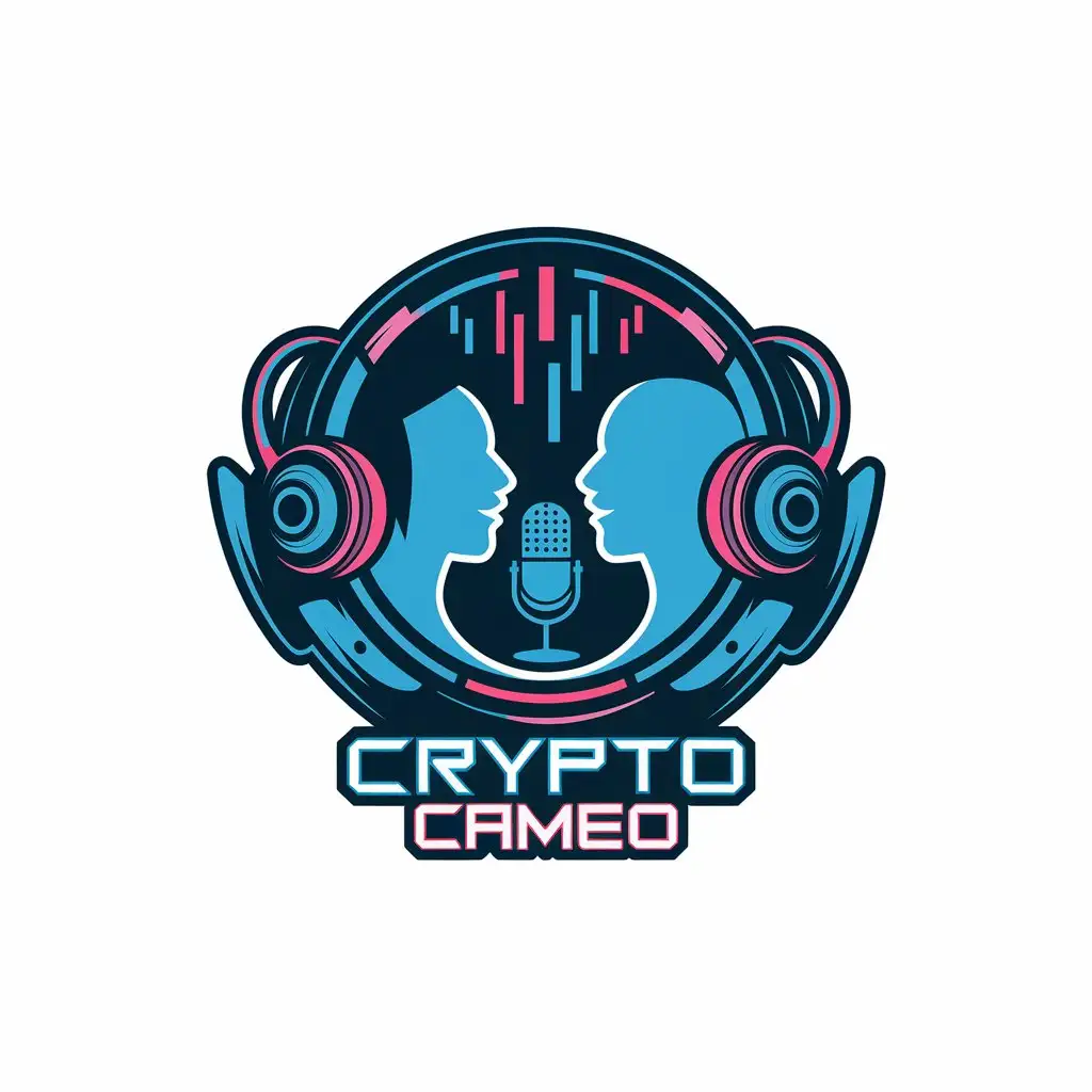 LOGO Design for Crypto Cameo Cyber Neon Faces with Microphone in Entertainment Industry