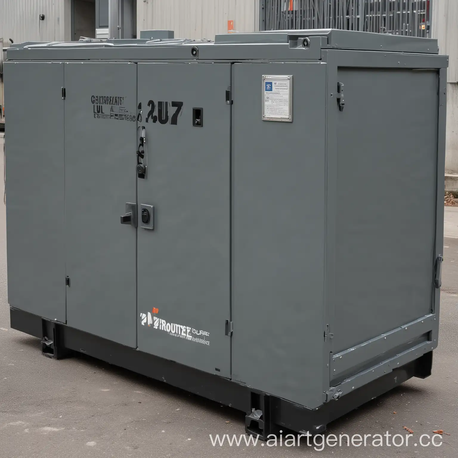 diesel generator in a casing with the inscription of the manufacturer PENROUZ