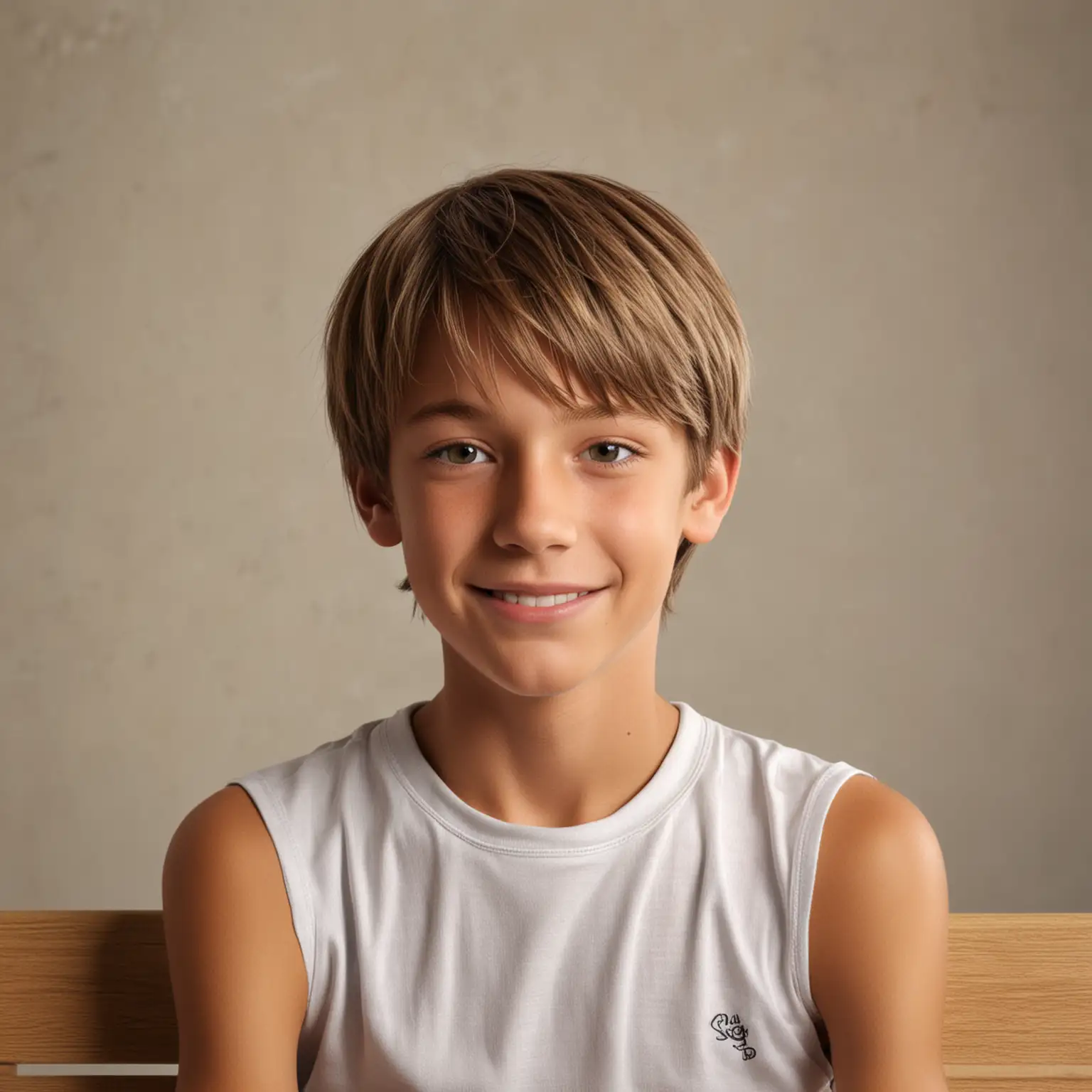 Portrait of Happy ThirteenYearOld Boy with Sunlit ShoulderLength Hair